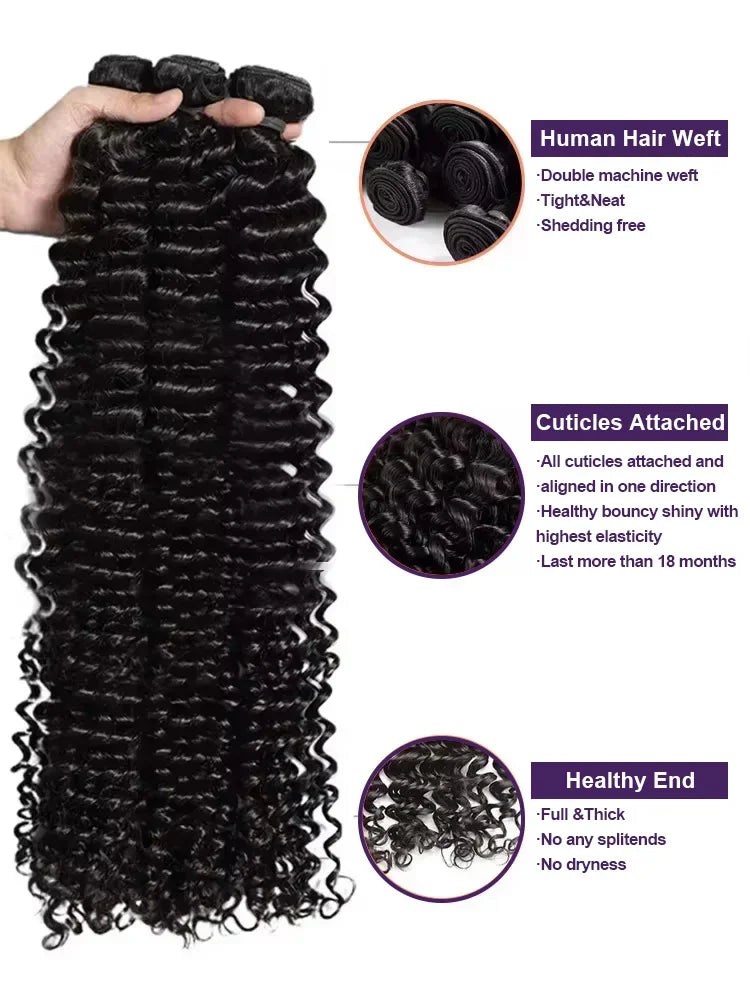 28 30 32Inches Deep Wave Human Hair Bundles Brazilian Remy Unprocessed Weaving Curly Human Hair Bundles 1 2 3 4 Extensions Deals