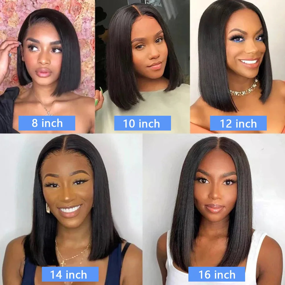 Brazilian Human Hair Bob Wigs Glueless HD Lace Front Wig No Glue Short Bone Straight Lace Frontal Wig Ready to Wear 250 Density