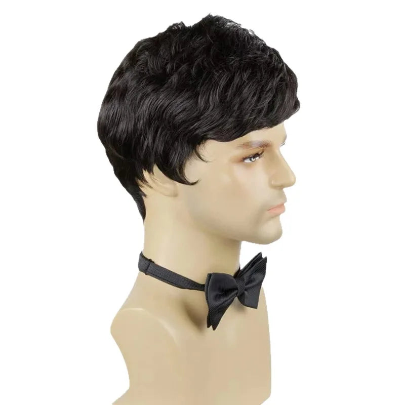 Synthetic Short Straight Wig Black Wigs for Men Natural Hair With Bangs Daily Cosplay Wig ﻿