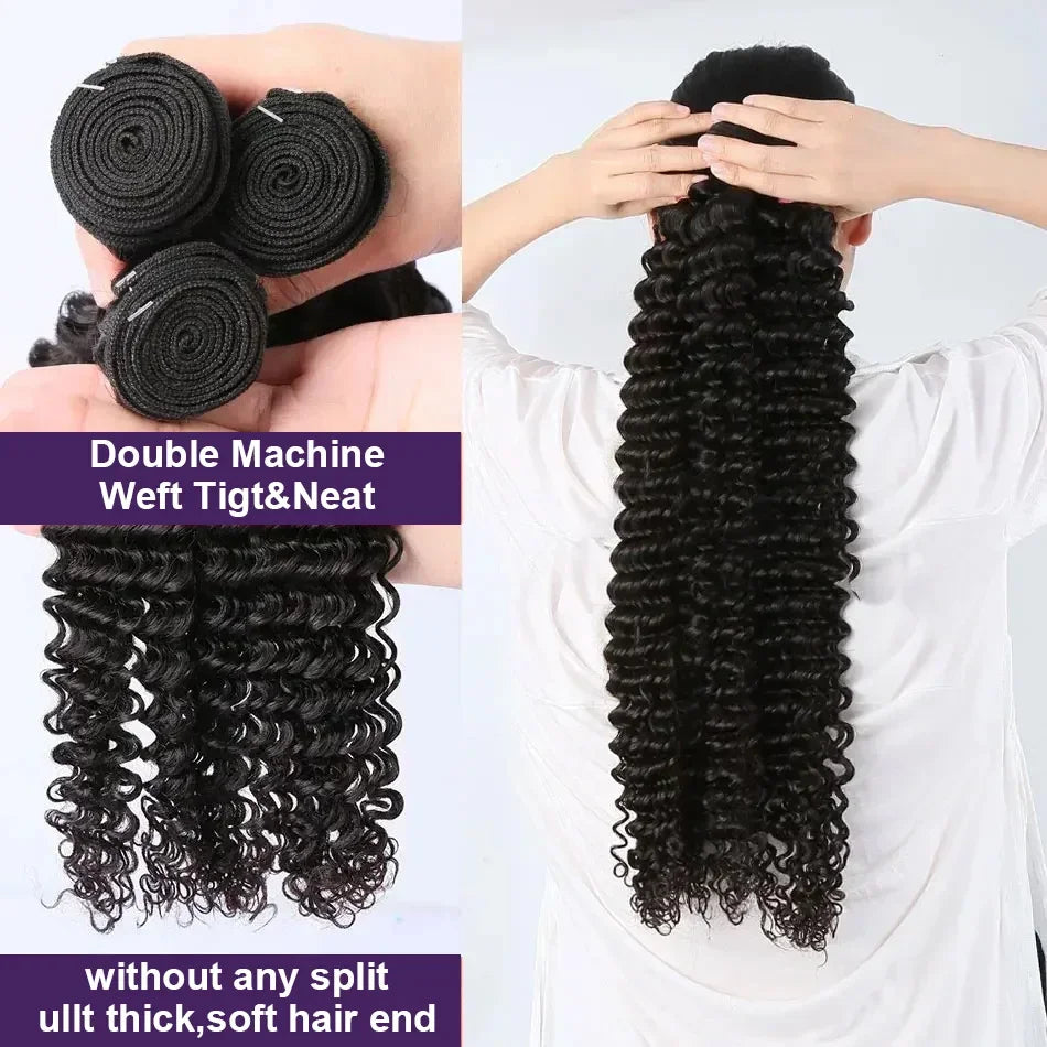 28 30 32Inches Deep Wave Human Hair Bundles Brazilian Remy Unprocessed Weaving Curly Human Hair Bundles 1 2 3 4 Extensions Deals