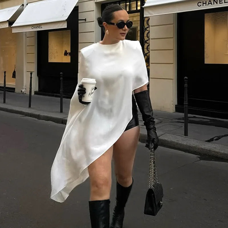 Tossy Fashion White Satin Tank Top For Women Short Sleeve Loose Solid Elegant Commute Autumn 2025 Clothes Female Tanks Tee Top