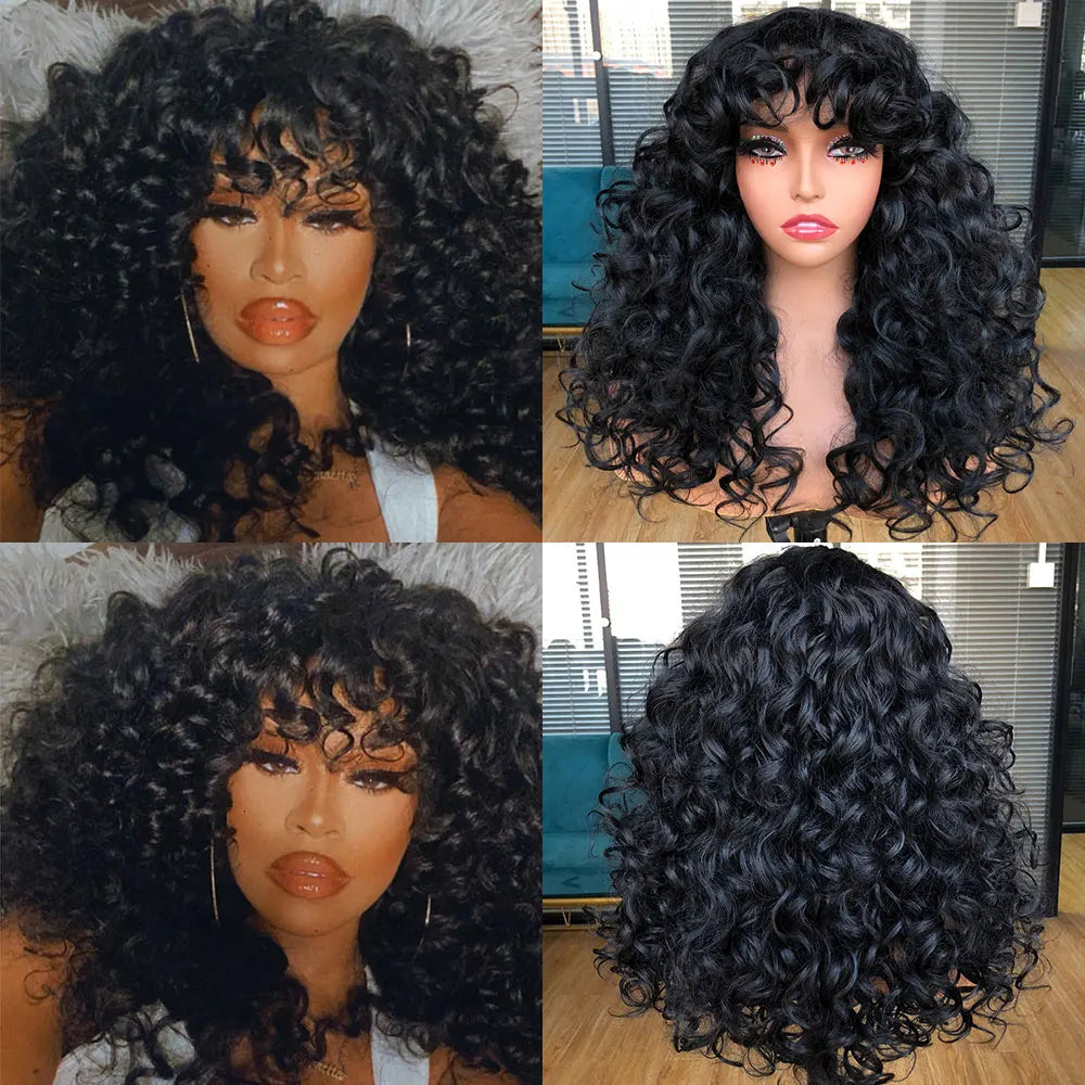 Red Ginger Wig for Women Long Curly Wave Wigs with Bangs Copper Synthetic Wig Natural Cosplay Party Heat Resistant Hair Hihoo