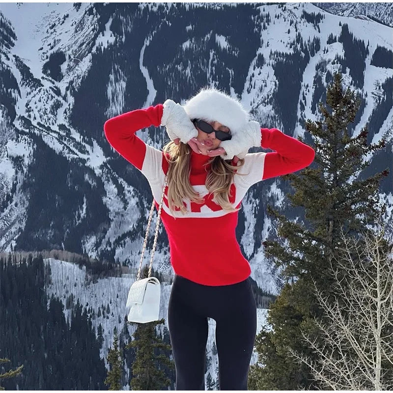 Casual Knitted Turtleneck Ski Sweater Women Vintage Jacquard Pullover Slim Sweaters Female 2026 Winter Versatile Chic Outdoor