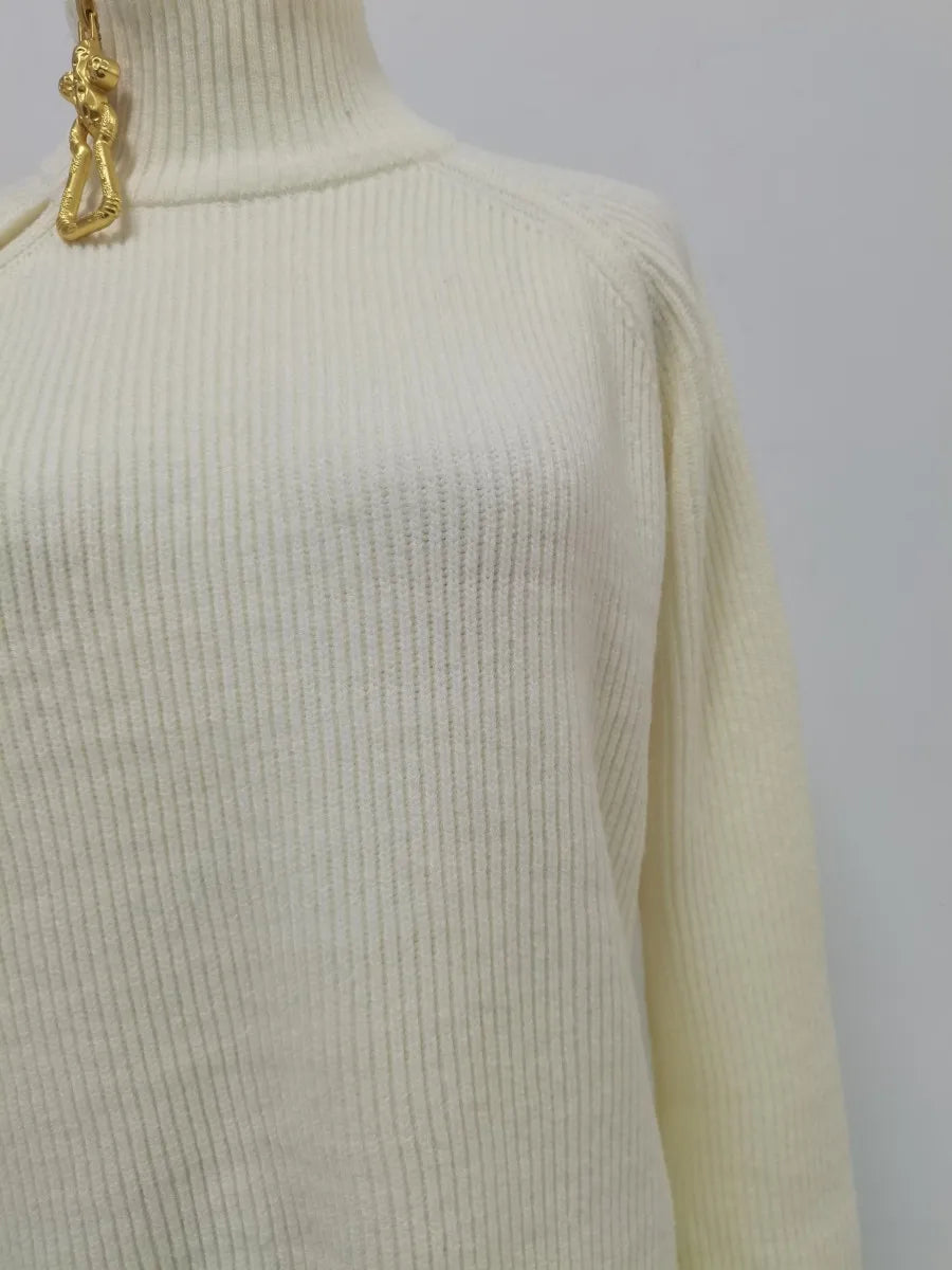 TWOTWINSTYLE Solid Loose Spliced Zipper Casual Sweaters for Women High Neck Long Sleeves Patchwork Embroidery Sweater Female New