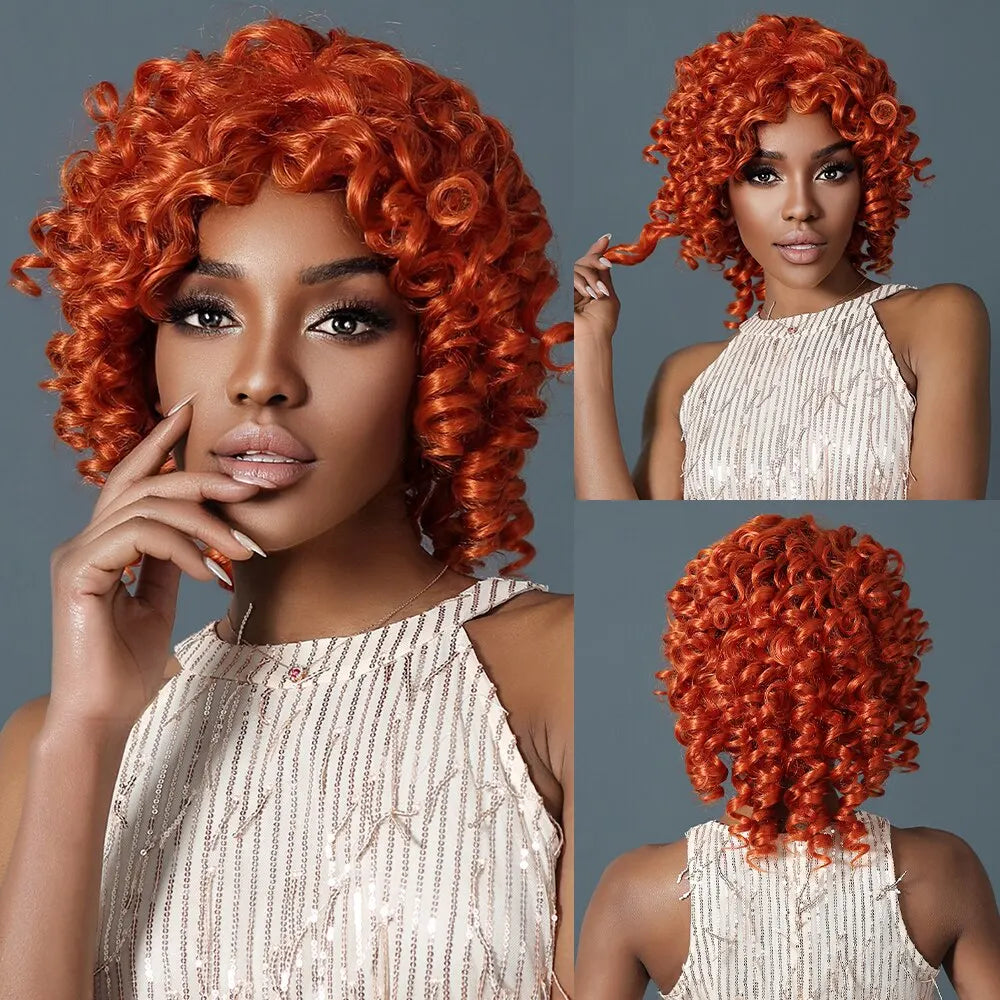 Brown Blonde Curly Hair Synthetic Wigs for Women Short Short Kinky Curly Hair Afro Wigs Glueless Cosplay Hair