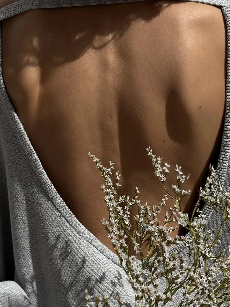 Tossy Female Backless Loose Knitwear Sweater Solid Casual Elegant Long Sleeve Patchwork Commute Clothes Women's Knit Pullover