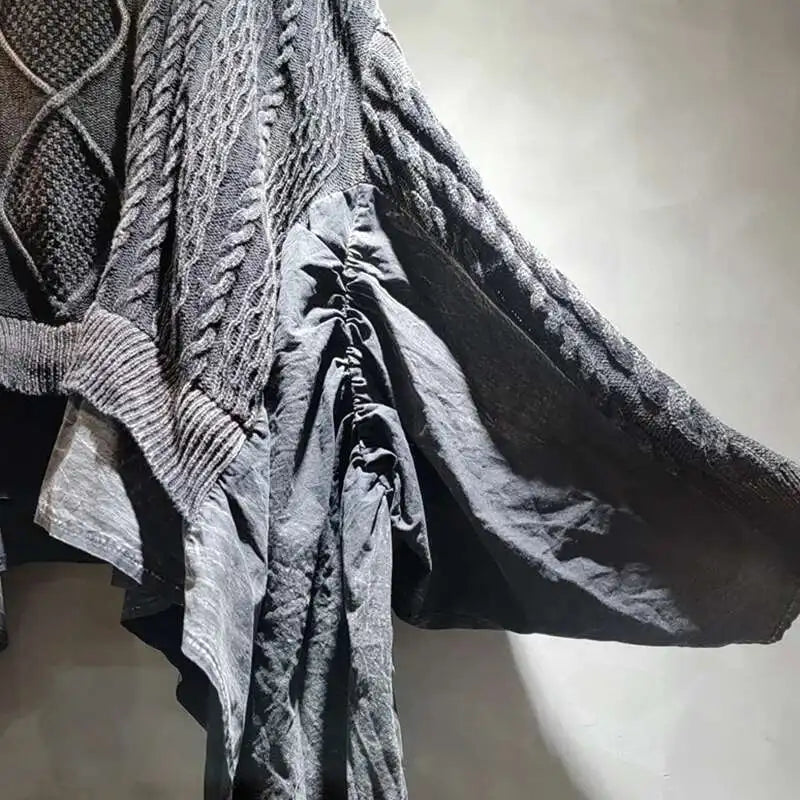 DEAT 2024 Autumn New Fashion Women's Twists Knitting Spliced Sweater Loose Bat Sleeve V-neck Long Pullovers Female 33A1448