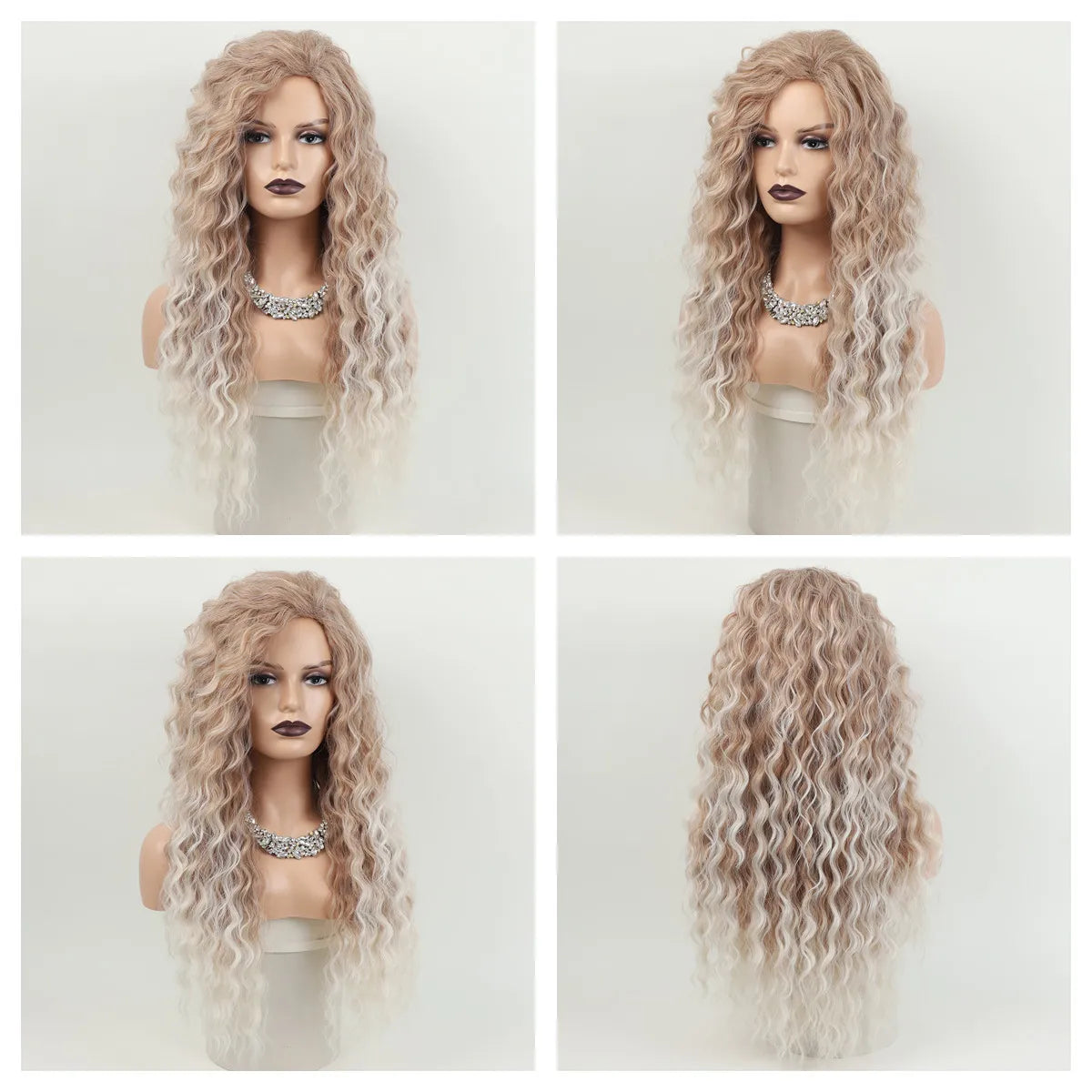 Ombre Blonde Brown Long Wavy Glueless Synthetic Wig - Natural Dimensional Highlights