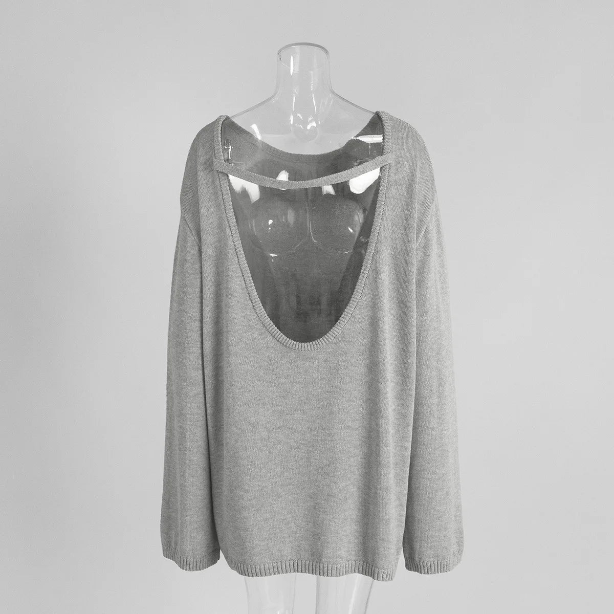 Tossy Female Backless Loose Knitwear Sweater Solid Casual Elegant Long Sleeve Patchwork Commute Clothes Women's Knit Pullover