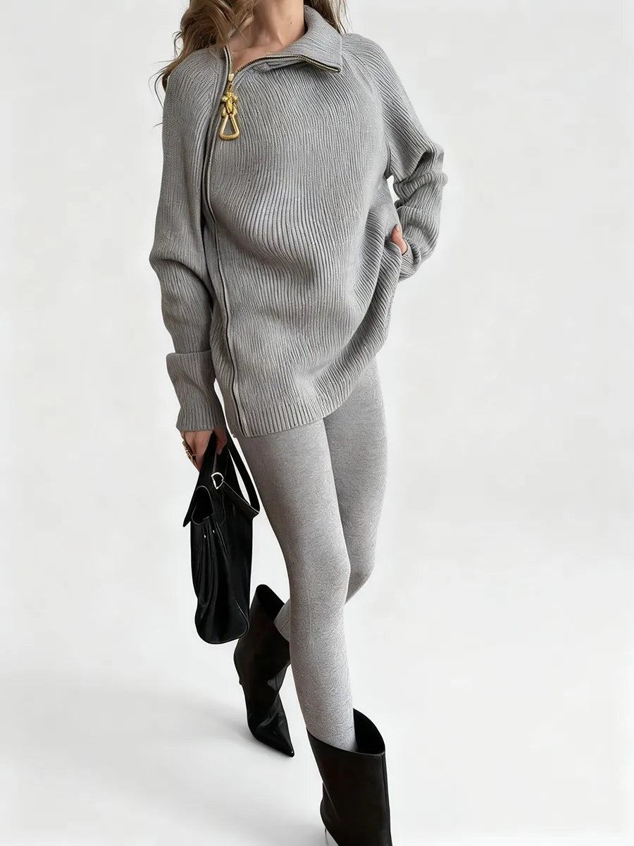 TWOTWINSTYLE Solid Loose Spliced Zipper Casual Sweaters for Women High Neck Long Sleeves Patchwork Embroidery Sweater Female New