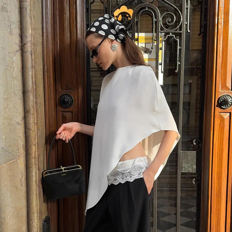 Tossy Fashion White Satin Tank Top For Women Short Sleeve Loose Solid Elegant Commute Autumn 2025 Clothes Female Tanks Tee Top