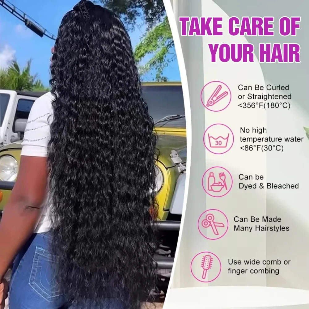 Transparent 250% Density Water Culry 360 Full Lace Frontal Wig Human Hair 40Inch Deep Wave 13x4 13x6 Hd Lace Front Wig For Women