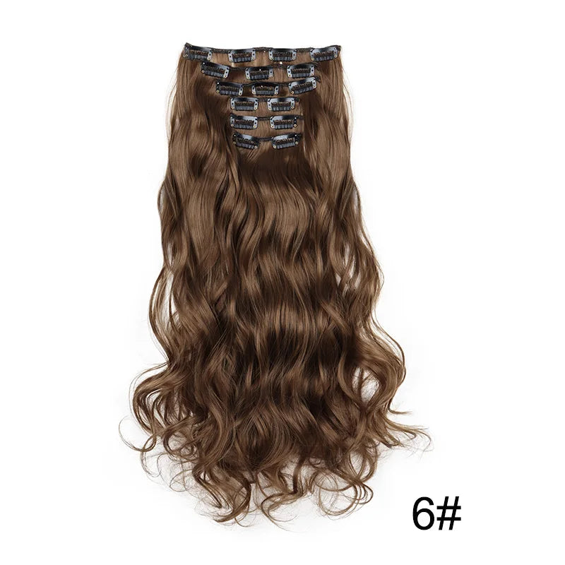 24 Inch Long Curly Clip-In Hair Extensions - Synthetic Heat Resistant, Black/Brown Ombre