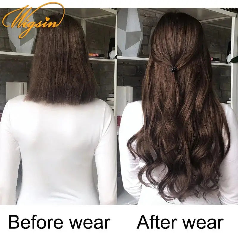 24 Inch Long Curly Clip-In Hair Extensions - Synthetic Heat Resistant, Black/Brown Ombre