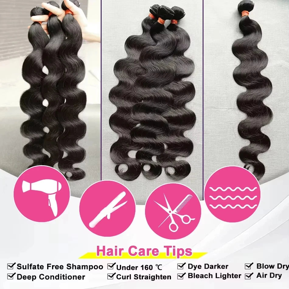 Body Wave 100% Unprocessed Human Hair 3 Bundles Brazilian Remy Virgin Natural Water Weave Bundle Extensions Tissage For Women