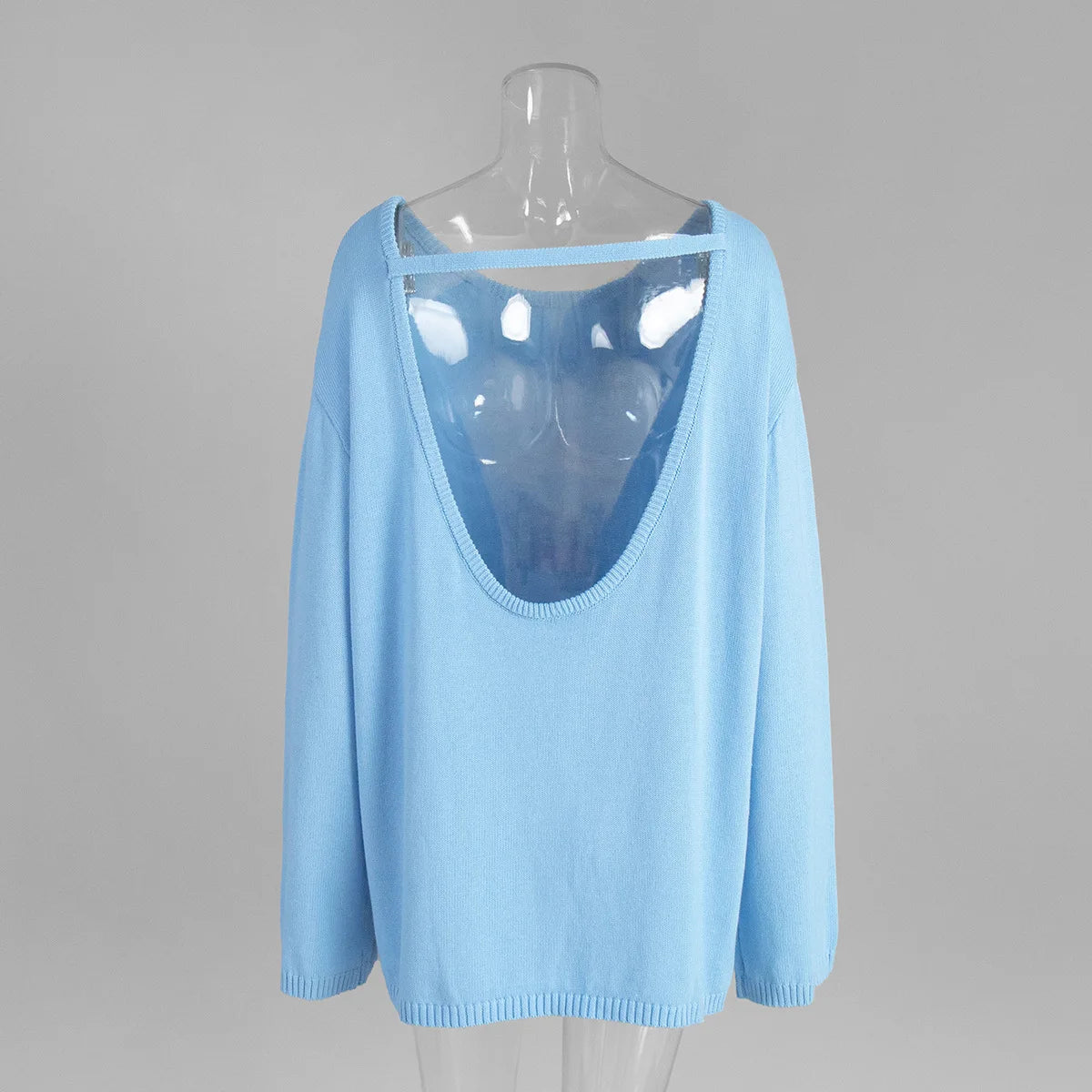 Tossy Female Backless Loose Knitwear Sweater Solid Casual Elegant Long Sleeve Patchwork Commute Clothes Women's Knit Pullover