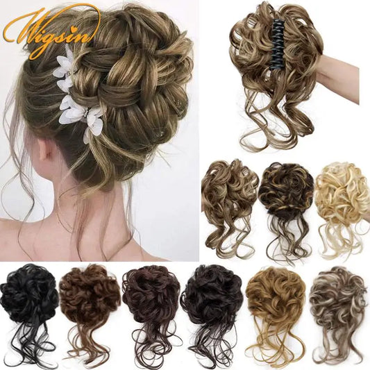 Messy Bun Hair Extension Claw Clip - Synthetic Curly Updo Piece, Easy Quick Style