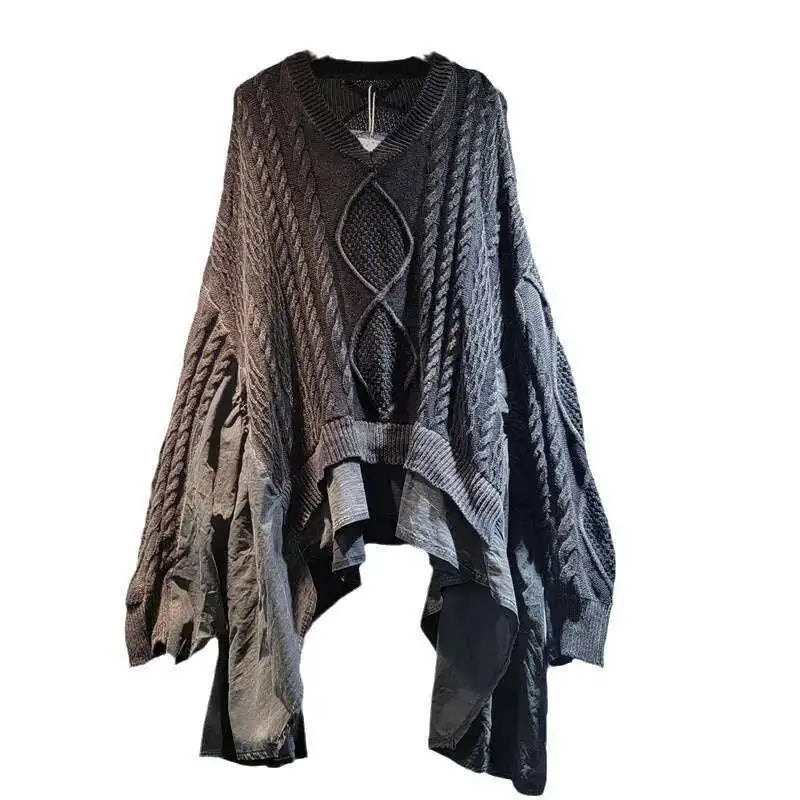 DEAT 2024 Autumn New Fashion Women's Twists Knitting Spliced Sweater Loose Bat Sleeve V-neck Long Pullovers Female 33A1448