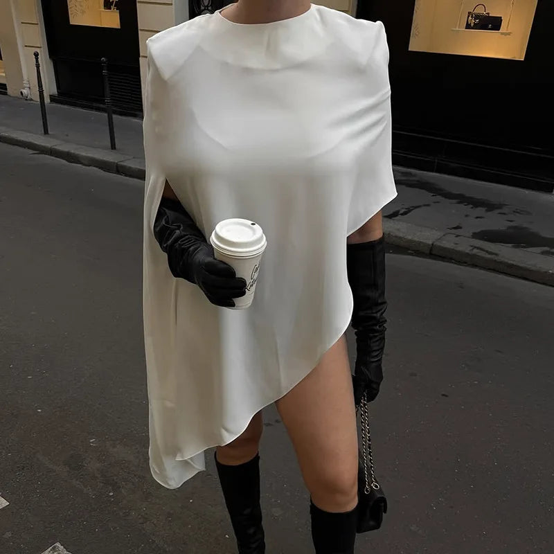 Tossy Fashion White Satin Tank Top For Women Short Sleeve Loose Solid Elegant Commute Autumn 2025 Clothes Female Tanks Tee Top