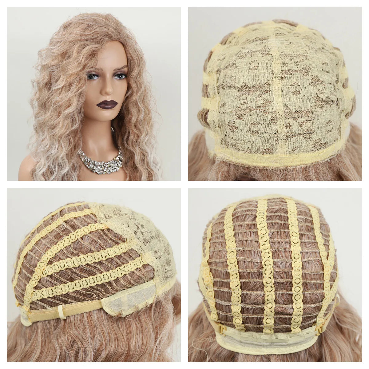 Ombre Blonde Brown Long Wavy Glueless Synthetic Wig - Natural Dimensional Highlights