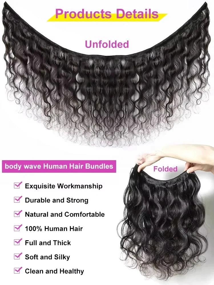 Body Wave 100% Unprocessed Human Hair 3 Bundles Brazilian Remy Virgin Natural Water Weave Bundle Extensions Tissage For Women