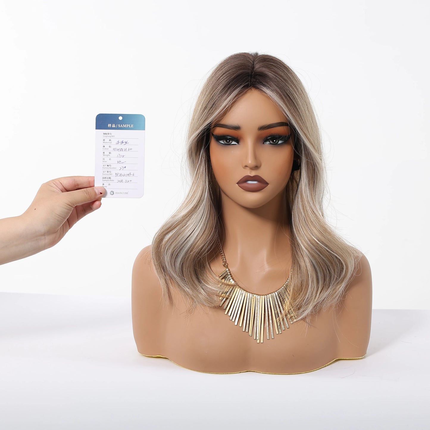 Ombre Blonde Brown Long Body Wave Glueless Synthetic Wig - Middle Part with Highlights