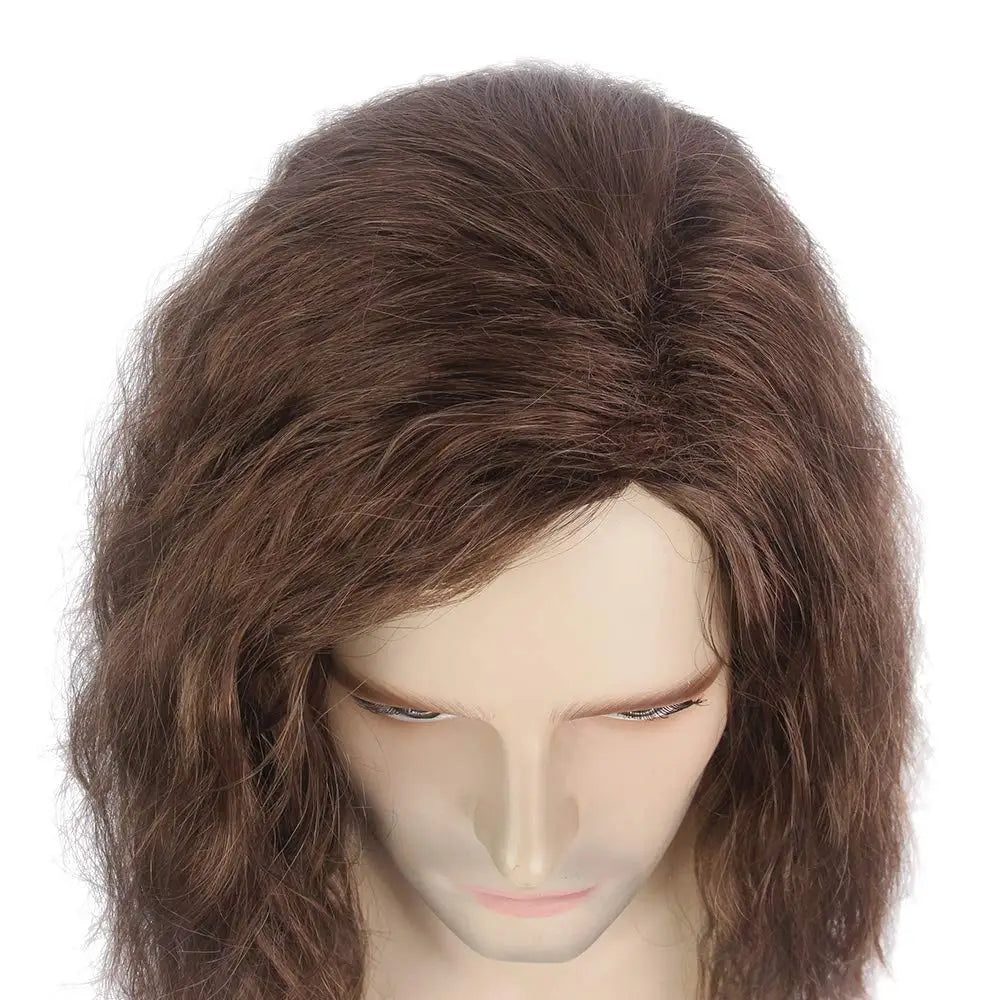 Men's Shoulder-Length Curly Wig - Synthetic Heat Resistant, Black/Brown Natural Look