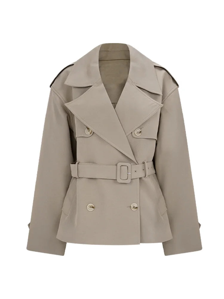 Trench Coat For Woman Outwear Lapel Windbreaker Mini Pants Lace Up Belt Jackets High Street Casual Tops Chic Women Fall Clothes
