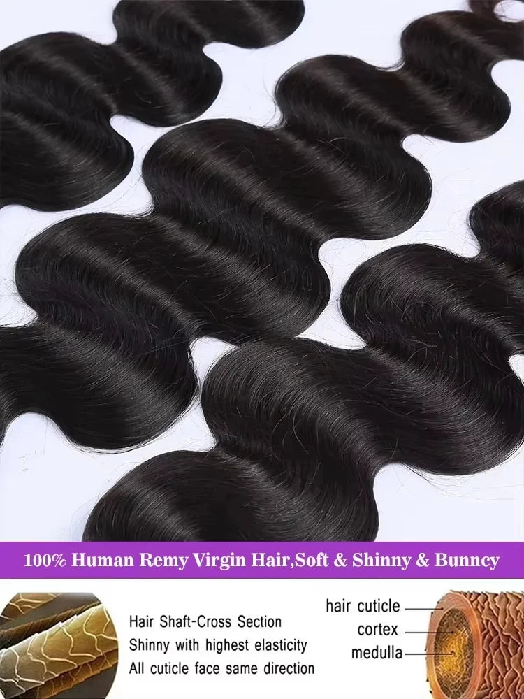 Body Wave 100% Unprocessed Human Hair 3 Bundles Brazilian Remy Virgin Natural Water Weave Bundle Extensions Tissage For Women