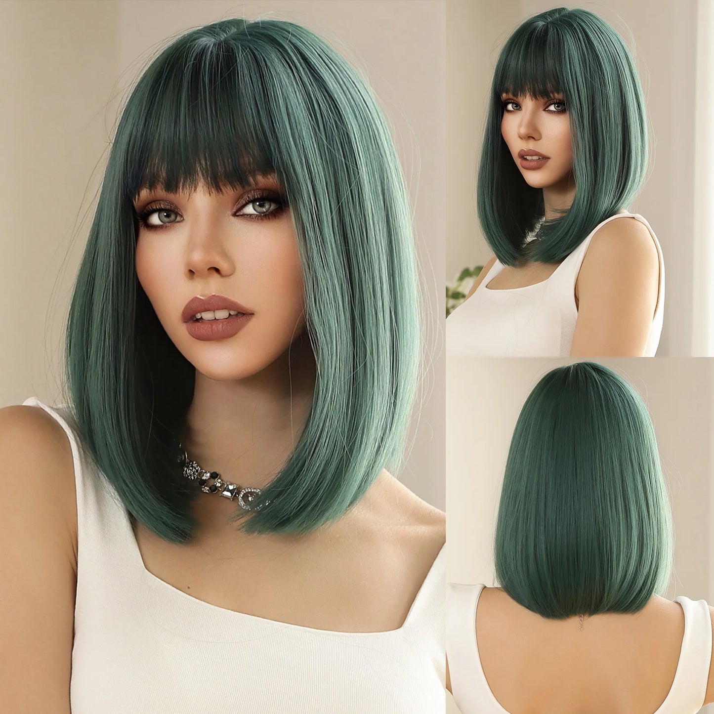 Platinum Blonde Short Curly Bob Glueless Synthetic Wig with Bangs - Lolita/Cosplay Ready