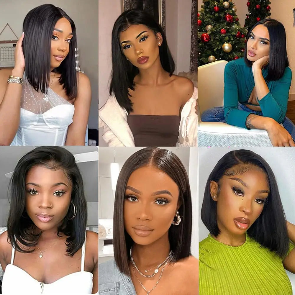 Brazilian Human Hair Bob Wigs Glueless HD Lace Front Wig No Glue Short Bone Straight Lace Frontal Wig Ready to Wear 250 Density