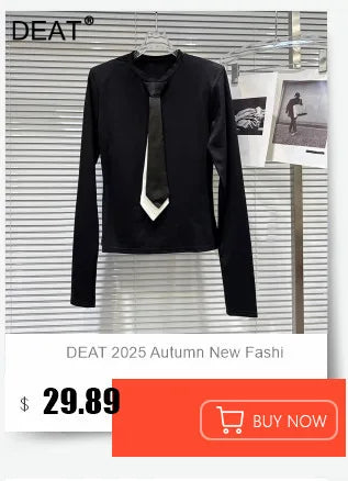 DEAT 2025 Early Autumn New Half High Neck Pin Hole Sweater For Women Fashion Irregular Niche Design Long Knit Pullover 11A06148