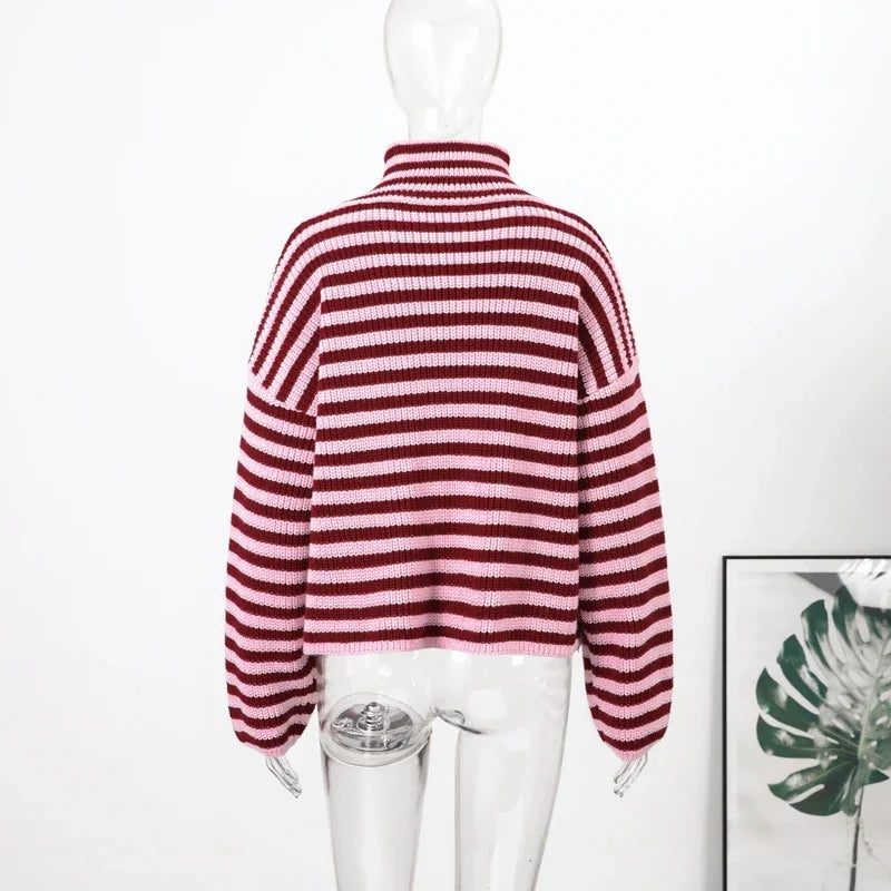 Women's Sweater Knitwear Striped Pullover Pulls Femmes Color Block Blouse O-neck Long Sleeve Loose Knit Sweater 2026 Spring Wear