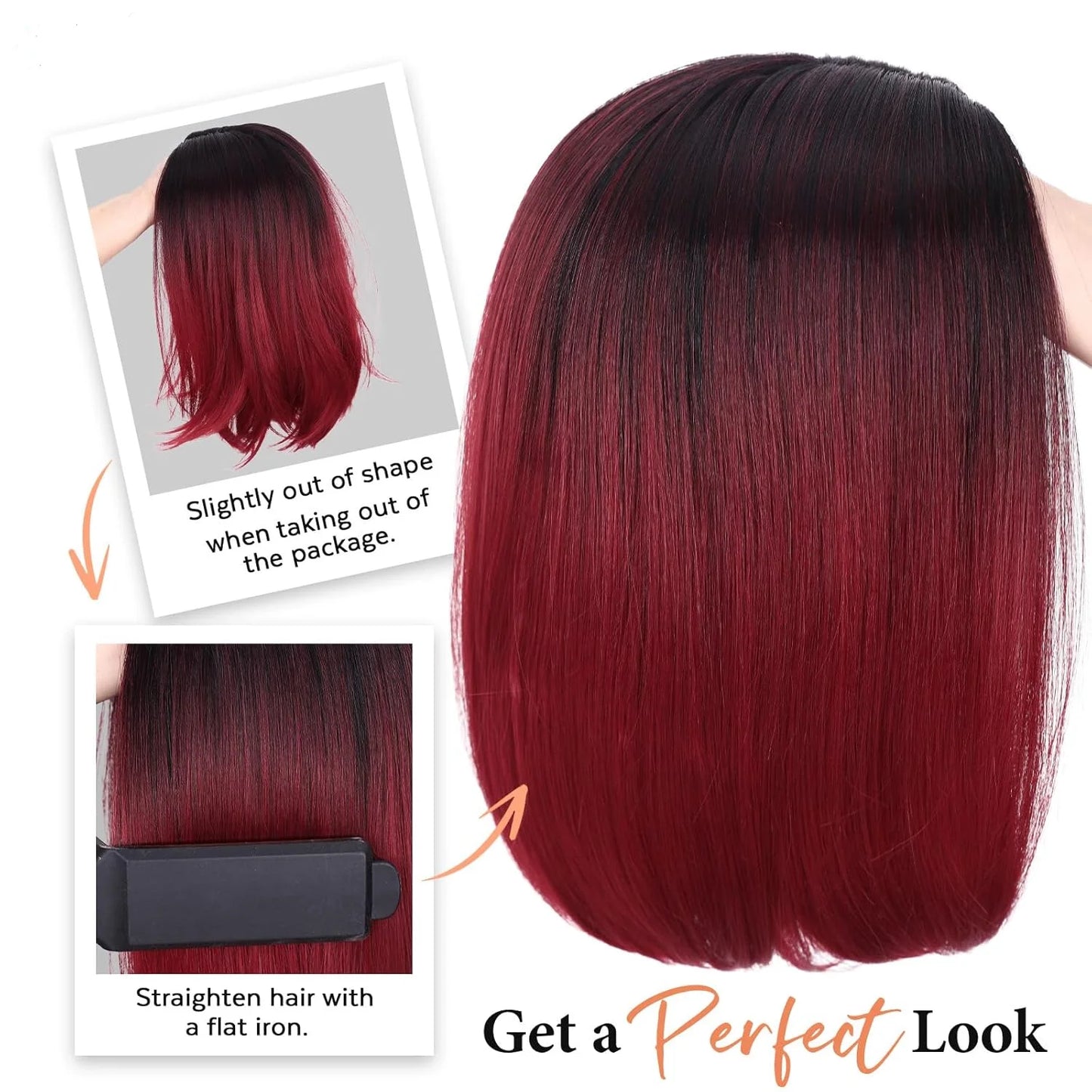 Red Black Ombre Short Bob Glueless Synthetic Wig - Dramatic Highlights