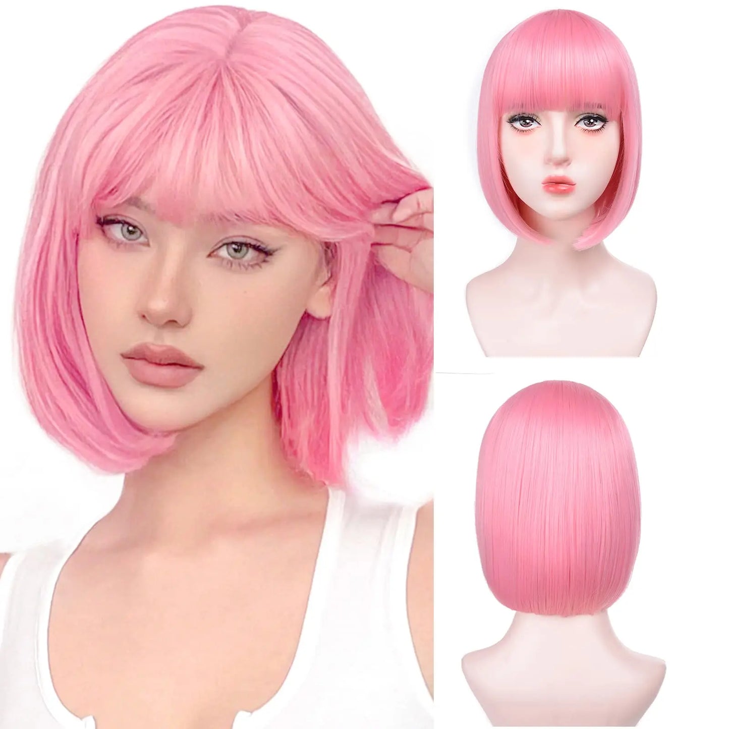 Short bob hairstyle, wine red synthetic wig, Halloween party cosplay wig, daily high-temperature hair accessory wig set