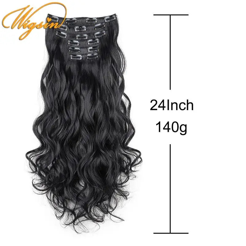 24 Inch Long Curly Clip-In Hair Extensions - Synthetic Heat Resistant, Black/Brown Ombre