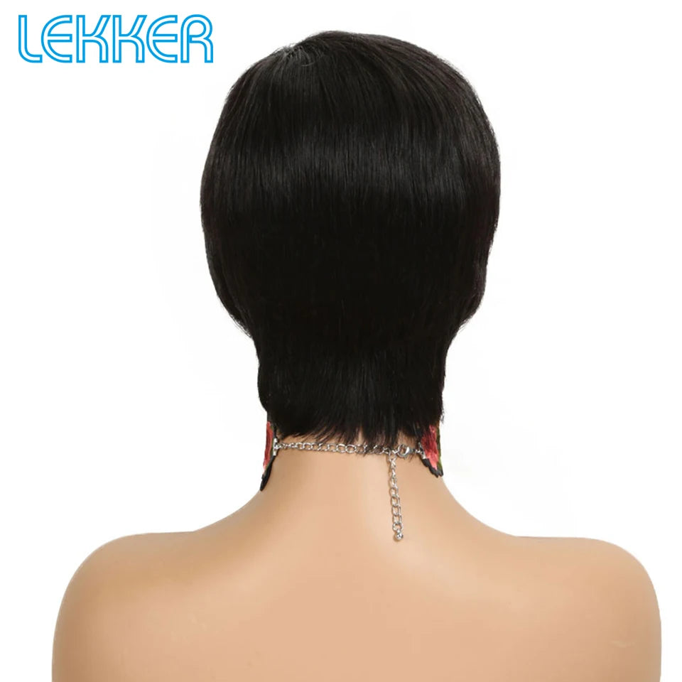 Lekker Clearance Short Pixie Cut Straight Bob 100% Human Hair Wig With Bangs For Women Brazilian Remy Hair Nature Daily Wigs