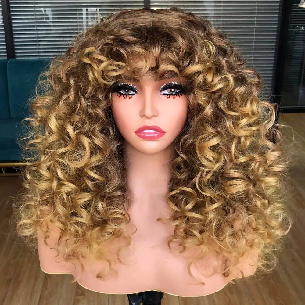 Red Ginger Wig for Women Long Curly Wave Wigs with Bangs Copper Synthetic Wig Natural Cosplay Party Heat Resistant Hair Hihoo