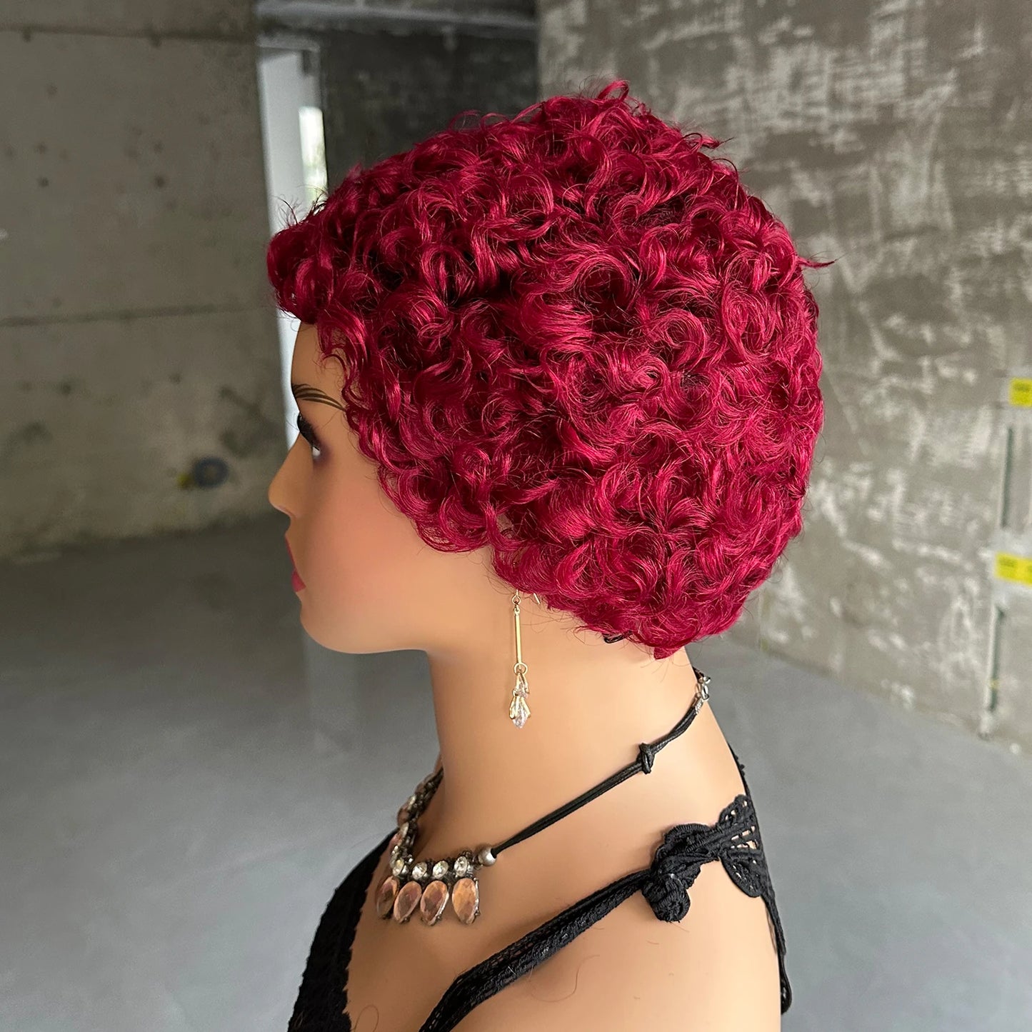 Short Curly Pixie Cut Human Hair Wigs For Women Full Machine Made Short Kinky Curly Wigs Human Hair Natural Black Color