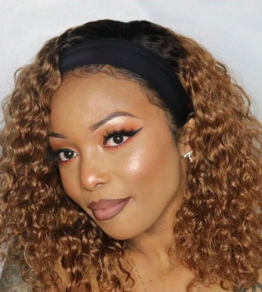 Headband Wigs Human Hair Glueless Short Curly Headband Wigs For Black Women Human Hair None Lace Front Wear And Go Wigs