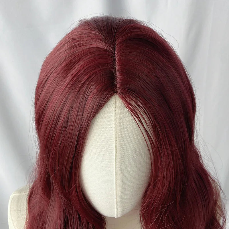 Wine Red Long Curly Glueless Lace Front Wig - Synthetic Heat Resistant, Bold Party Style