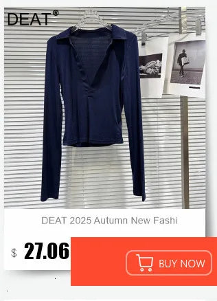 DEAT 2025 Early Autumn New Half High Neck Pin Hole Sweater For Women Fashion Irregular Niche Design Long Knit Pullover 11A06148