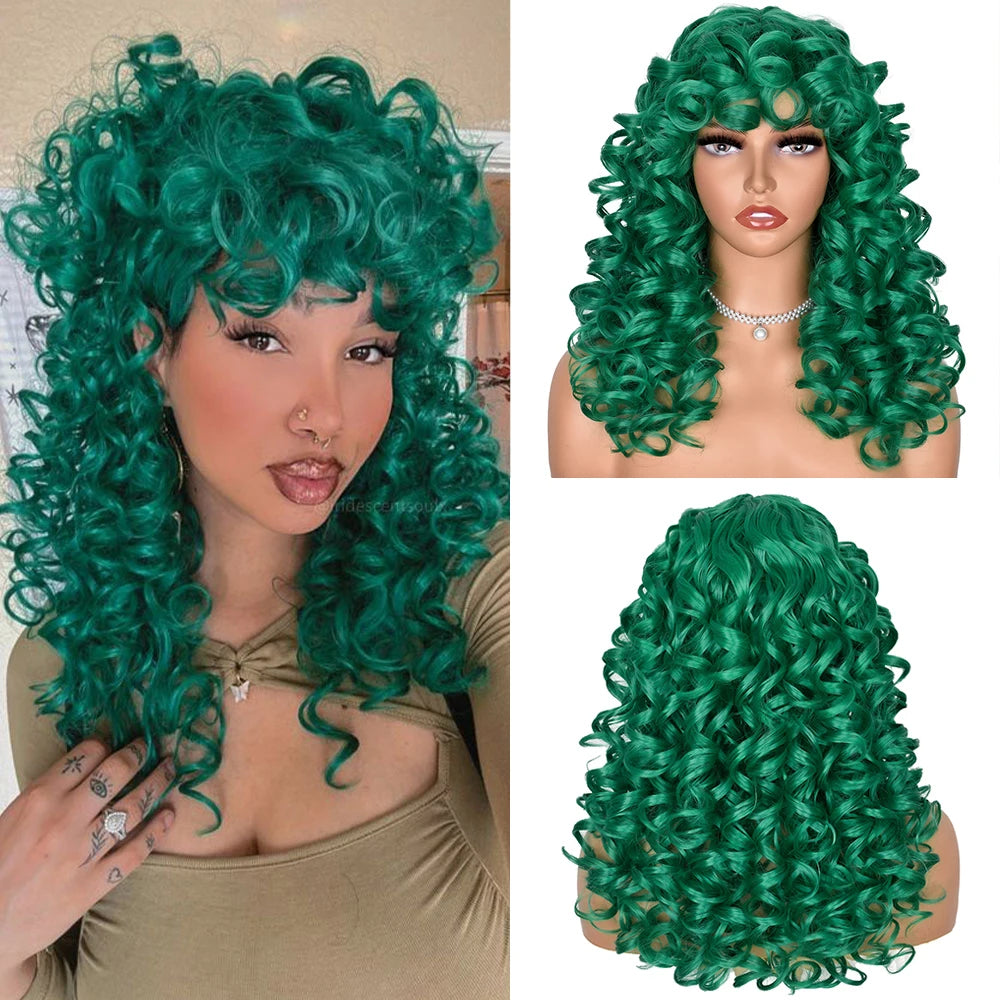 Red Ginger Wig for Women Long Curly Wave Wigs with Bangs Copper Synthetic Wig Natural Cosplay Party Heat Resistant Hair Hihoo