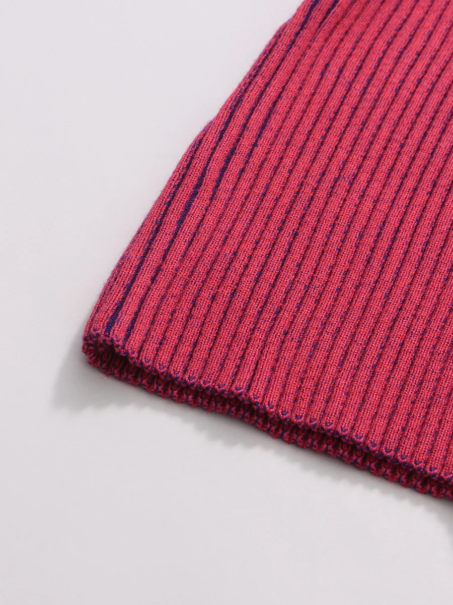 TWOTWINSTYLE Hit Color Spliced Striped Fashion Sweaters for Women Stand Neck Long Sleeves Patchwork Ruffles Sweater Female New