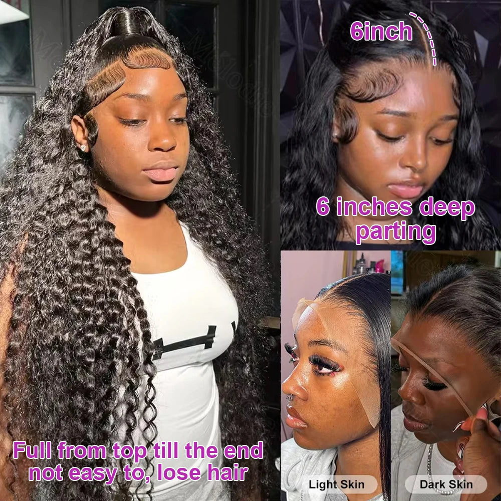 Transparent 250% Density Water Culry 360 Full Lace Frontal Wig Human Hair 40Inch Deep Wave 13x4 13x6 Hd Lace Front Wig For Women