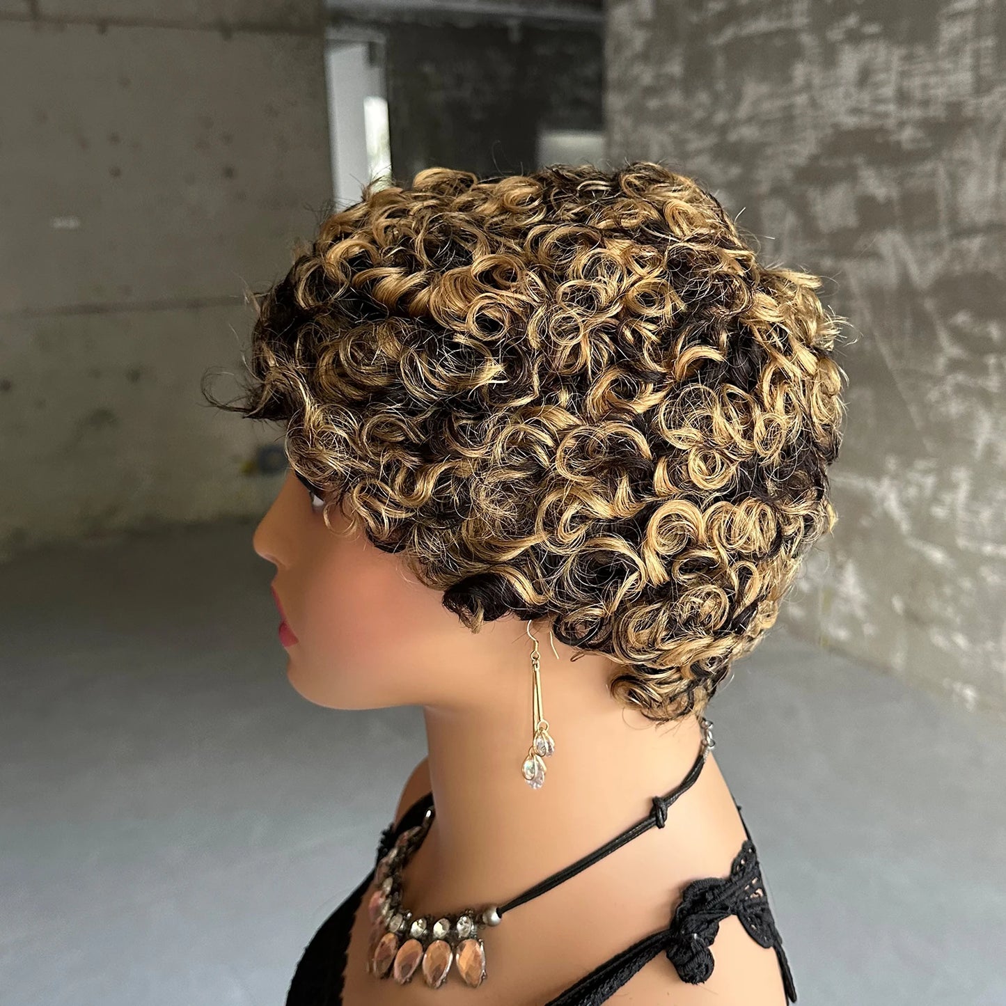 Short Curly Pixie Cut Human Hair Wigs For Women Full Machine Made Short Kinky Curly Wigs Human Hair Natural Black Color
