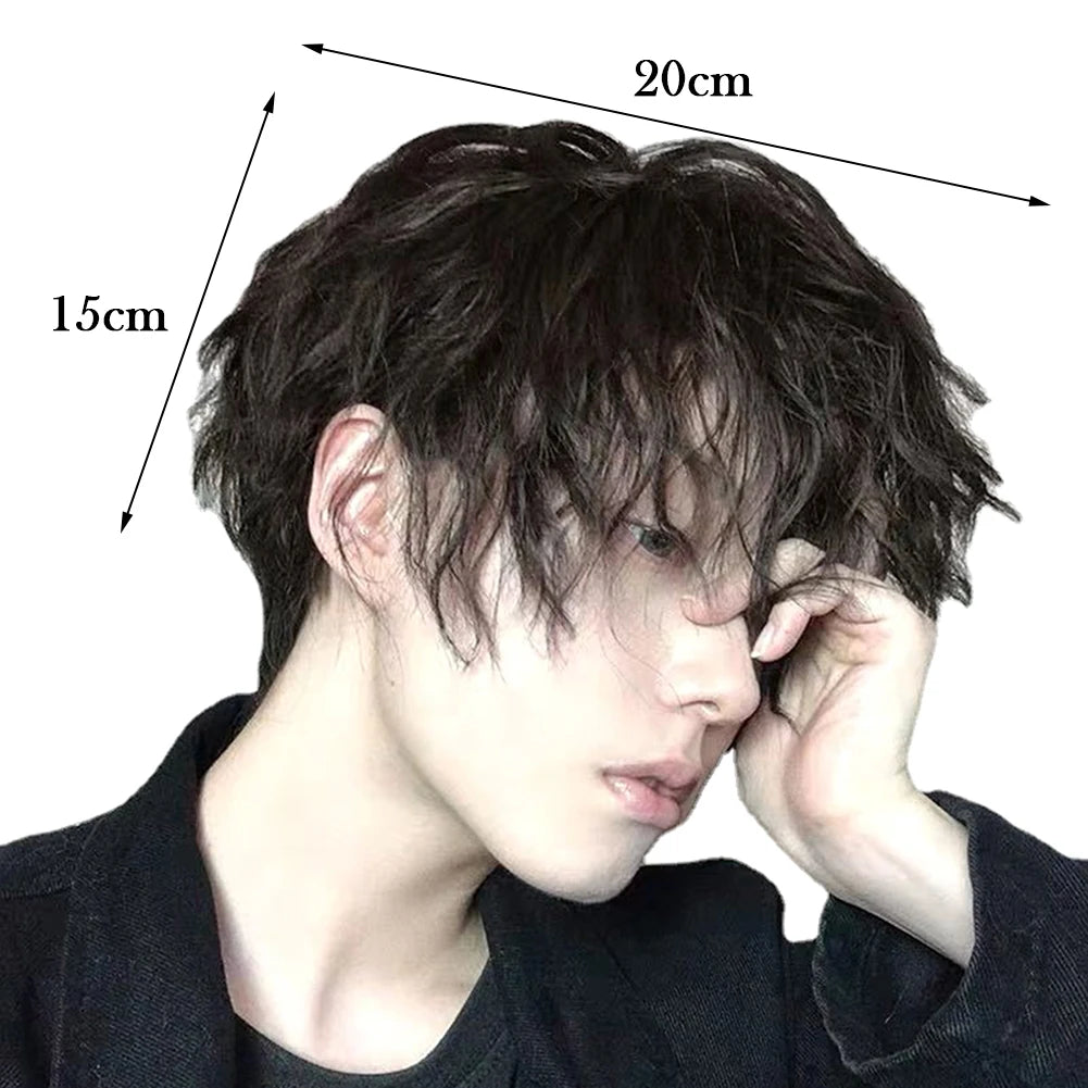 Synthetic Trend Men Short Natural Curly Wig Black With Bangs Head Type Hair Extension Styling Tools For Cosplay Party Headwear