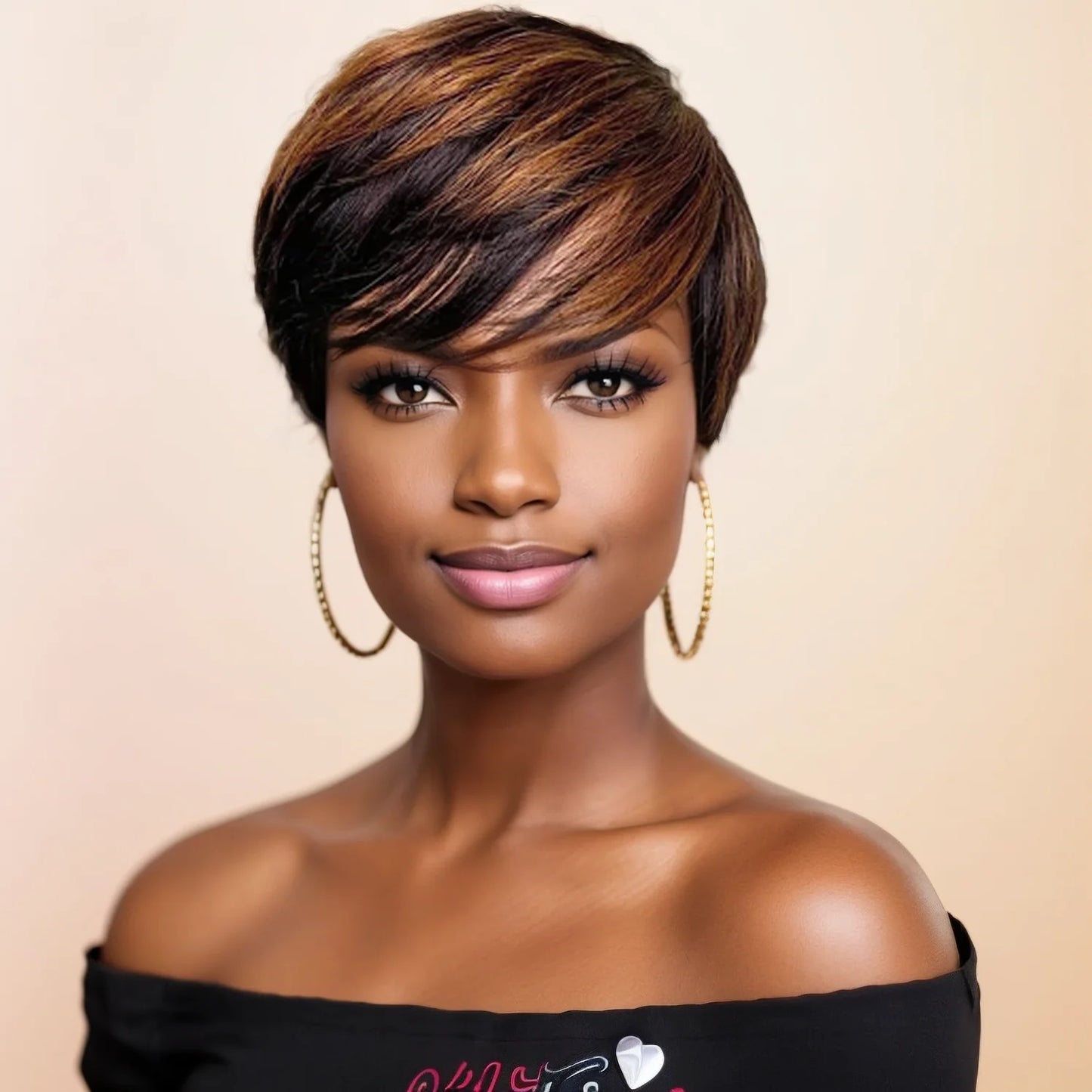 WIGERA Highlight Synthetic Short Straight Pixie Cut Hair Bob Wig Ombre Honey  Light Bronw Mix Black Layered Hair Wigs For Woman