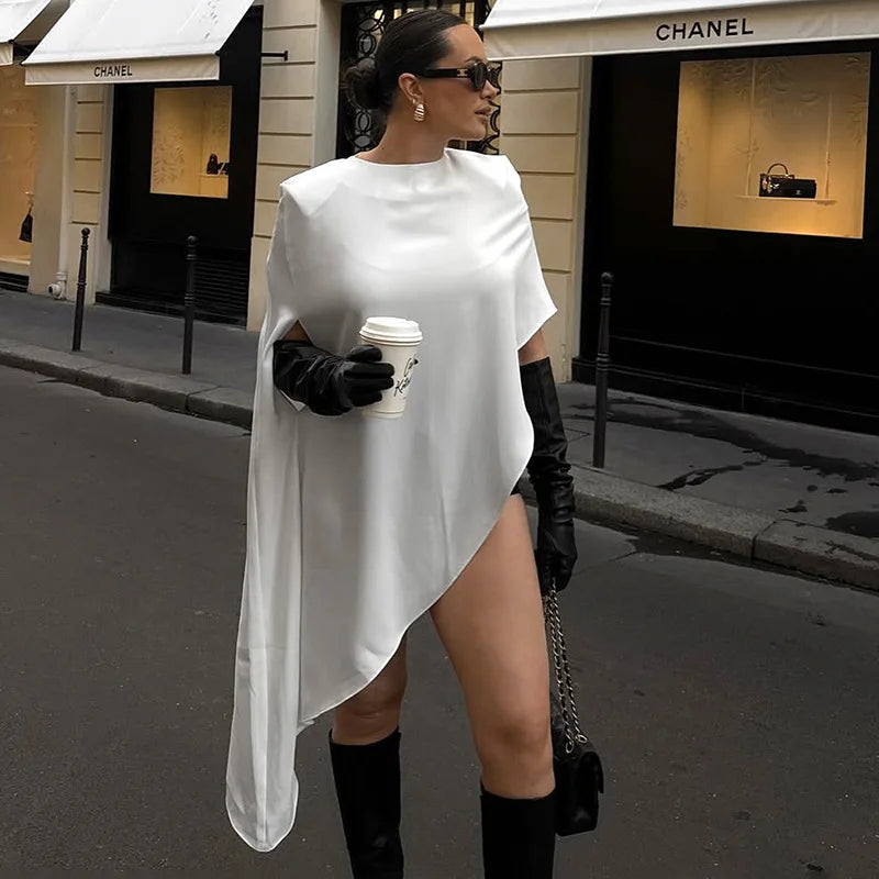 Tossy Fashion White Satin Tank Top For Women Short Sleeve Loose Solid Elegant Commute Autumn 2025 Clothes Female Tanks Tee Top