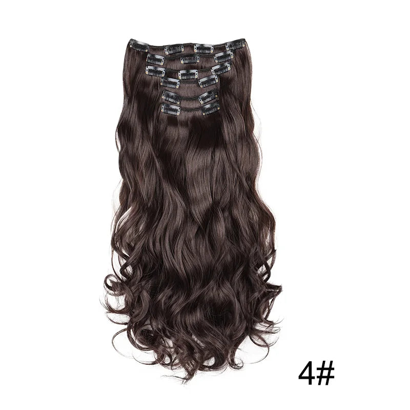 24 Inch Long Curly Clip-In Hair Extensions - Synthetic Heat Resistant, Black/Brown Ombre
